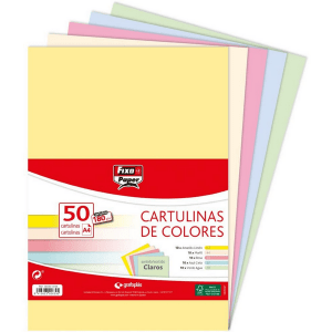Paquete de cartulinas de colores A4 – Surtido de colores claros, 50 unidades, 180g