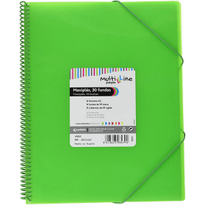 Grafoplás 39833320. Carpeta Fundas A4 de Espiral, Color Verde y 30 Fundas Transparentes, Multiline