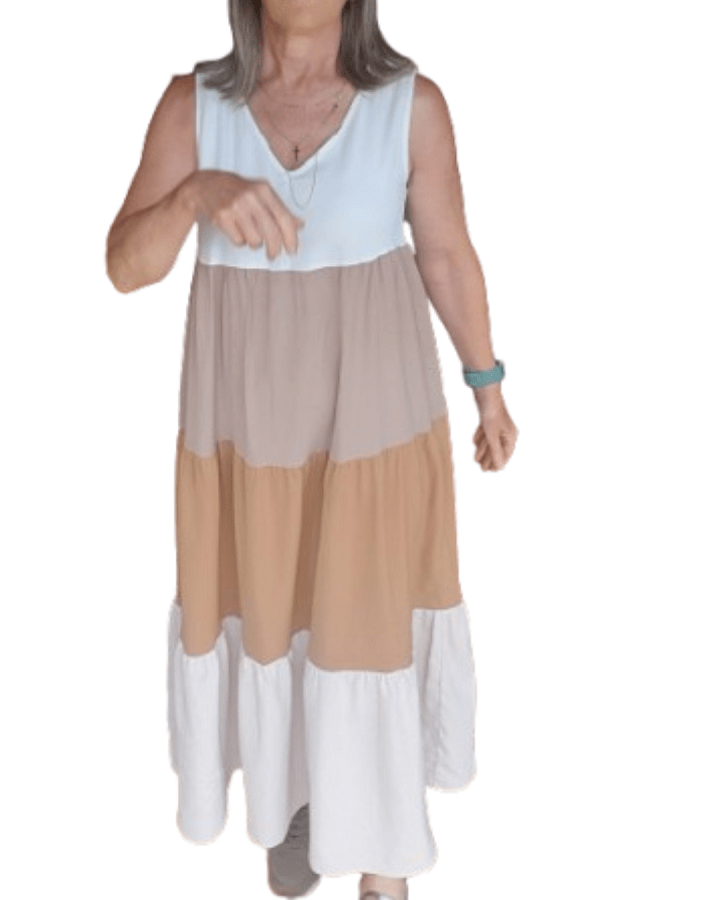 Vestido largo de verano para mujer sin mangas – Estilo boho a rayas en tonos tierra