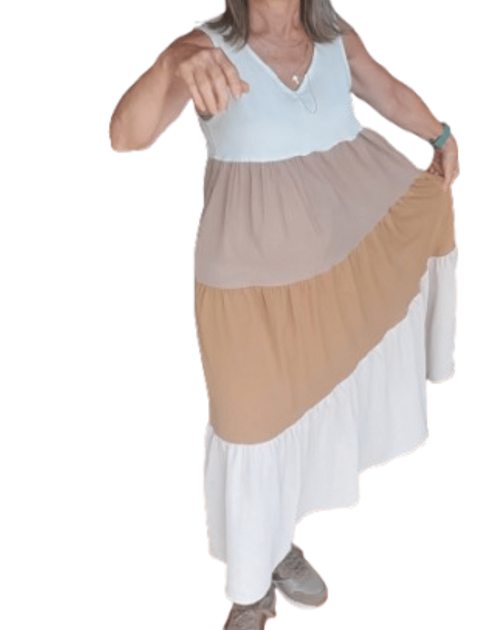 Vestido largo de verano para mujer sin mangas – Estilo boho a rayas en tonos tierra - Imagen 5