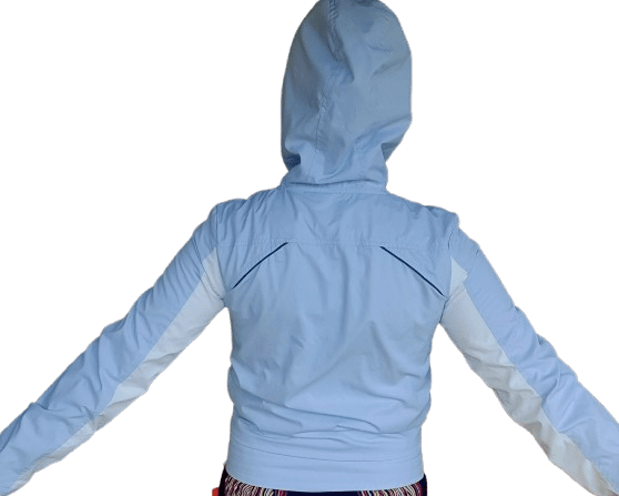 Chaqueta deportiva ligera con capucha para niño (5-8 años) – Azul celeste con franjas blancas - Imagen 4